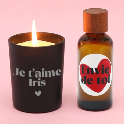 Coffret coquin personnalisé - Huile de massage et bougie