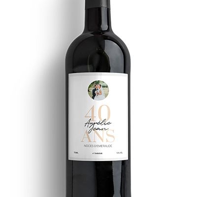 Bouteille de vin personnalisée anniversaire de mariage - Noces d'Émeraude