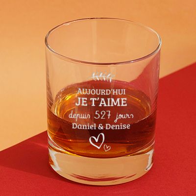 Verre à whisky personnalisé couple - Aujourd'hui je t'aime depuis