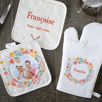 Gant de Cuisine Manique Four 23 x 16 cm Vintage Motif Fleurs