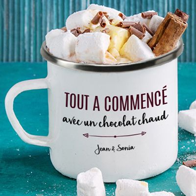 Mug émaillé personnalisé couple - Là où tout a commencé