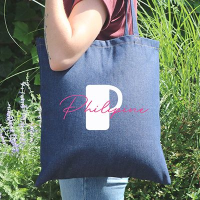 Tote bag en jean personnalisé - Initiales