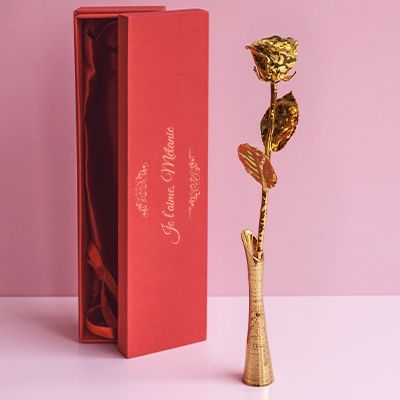 Grande rose en or dans son écrin personnalisable - Message