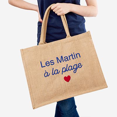 Cabas en toile de jute brodé
