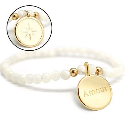 Bracelet femme - Perles en nacre et médaille rose des vents
