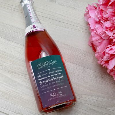 Bouteille de champagne rosé personnalisée couple - Message romantique