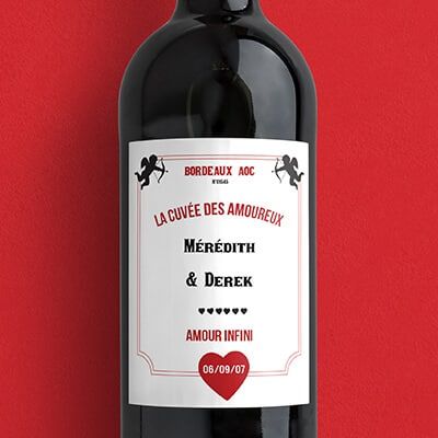 Bouteille de vin de Bordeaux personnalisée couple - Cupidon