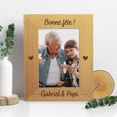 Cadre photo en bois gravé - Grand-Père