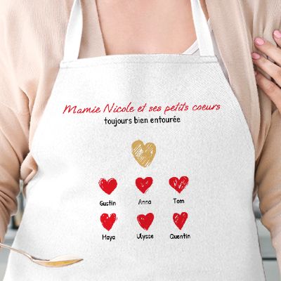 Tablier personnalisé - Mamie et ses petits coeurs