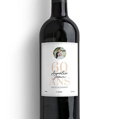 Bouteille de vin personnalisée anniversaire de mariage - Noces de Diamant