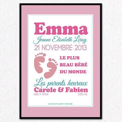 Affiche naissance personnalisée fille - Rose