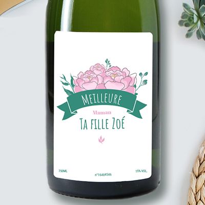 Bouteille de champagne personnalisée - Maman Fleurie