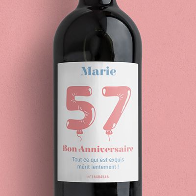 Bouteille de vin de Bordeaux personnalisée anniversaire - Ballons Rose