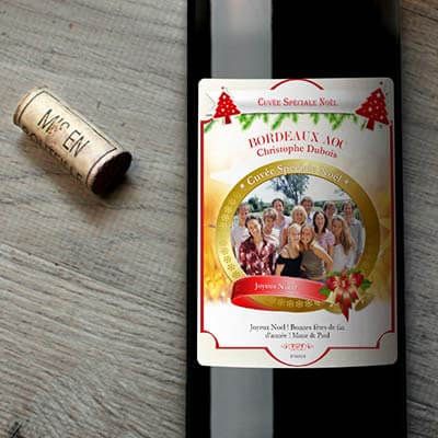 Bouteille de vin de Bordeaux personnalisée Noël - Photo
