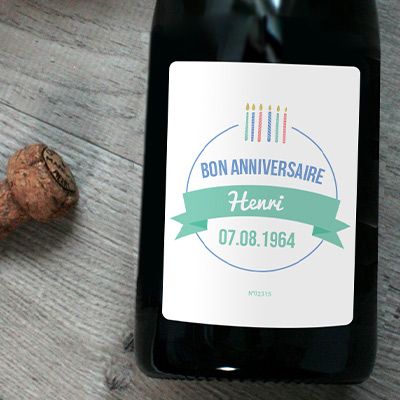 Bouteille de champagne personnalisée anniversaire - Bougies Vert