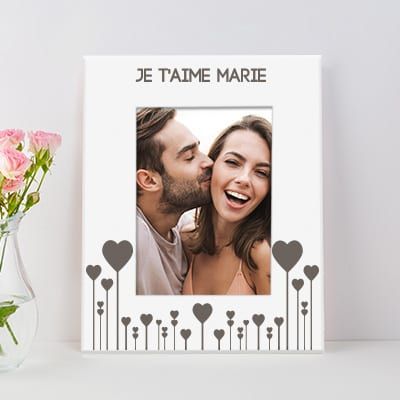 Cadre métal blanc gravé Love