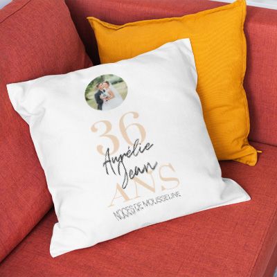 Coussin personnalisé anniversaire de mariage - Noces de Mousseline