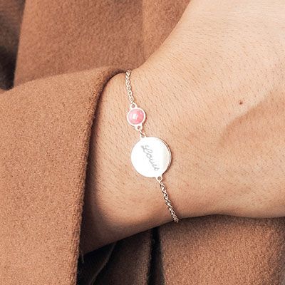 Bracelet médaille pour femme - Nacre blanche ou Pierre Rose