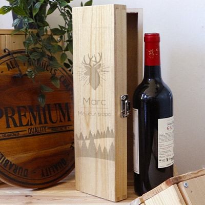 Caisse à vin personnalisée prénom - Cerf