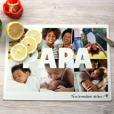 Planche à découper en verre personnalisée - Multi photos famille