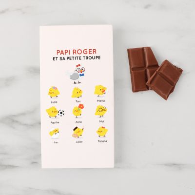 Tablette de chocolat personnalisée - Famille poussins