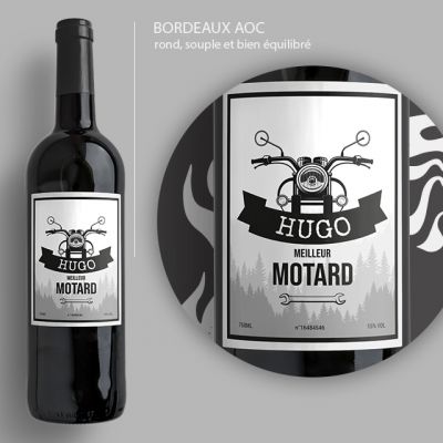Bouteille de vin de Bordeaux personnalisée prénom - Moto