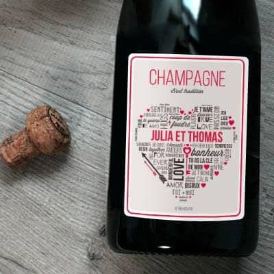 Bouteille de champagne personnalisée prénoms couple - Mots d'Amour