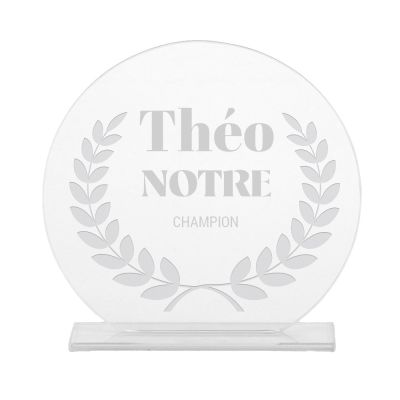Trophée en verre personnalisé pour un Théo