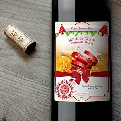 Bouteille de vin de Bordeaux personnalisée Noël - Voeux