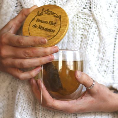 Tasse à thé en verre avec couvercle personnalisé - Prénom