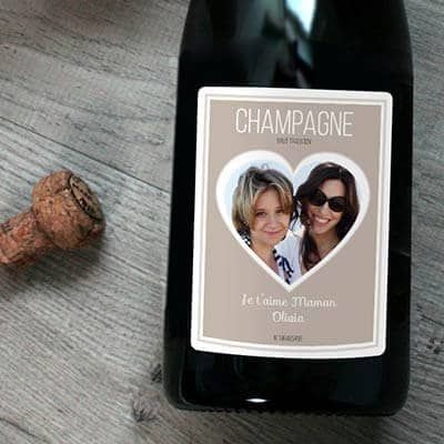 Bouteille de champagne personnalisée photo et message - Coeur Photo