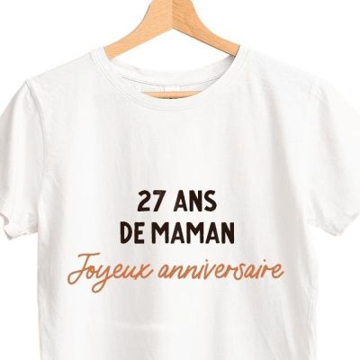 T-shirt blanc femme message maman 27 ans