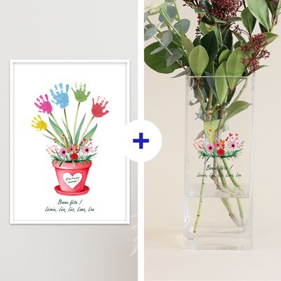 Coffret personnalisé affiche et vase cubique - Empreintes