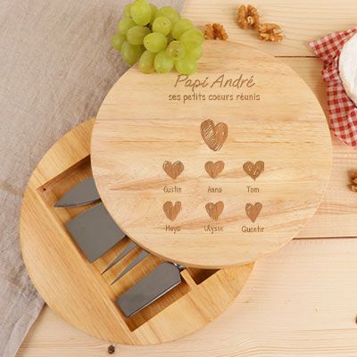 Set à fromage personnalisé - Papi et ses petits coeurs