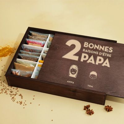 Grand coffret d'épices gravé « Les bonnes raisons d'être Papa » Family Circus - 36 épices du monde