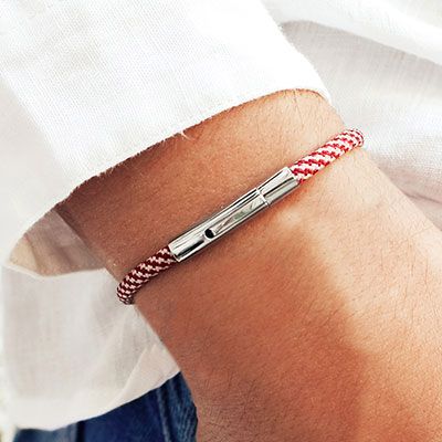 Bracelet personnalisé pour homme - cordon bordeaux et blanc