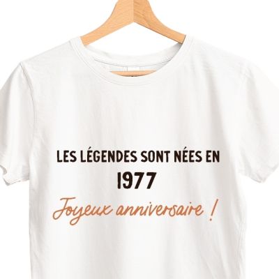 T-shirt blanc femme message générique femme née en 1977