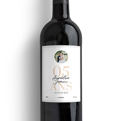 Bouteille de vin personnalisée anniversaire de mariage - Noces de Bois