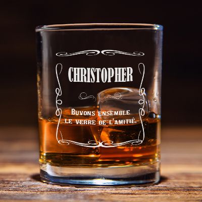 Coffret à whisky personnalisé avec 2 verres avec prénom et message - Ourson  Câlin