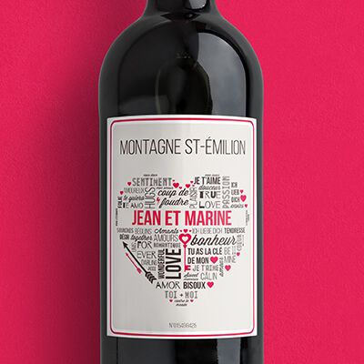 Bouteille de vin de Bordeaux personnalisée couple - Mots d'Amour