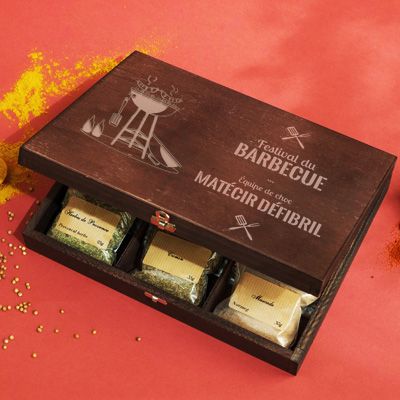 Petit coffret d'épices gravé Festival du barbecue - 9 épices du monde