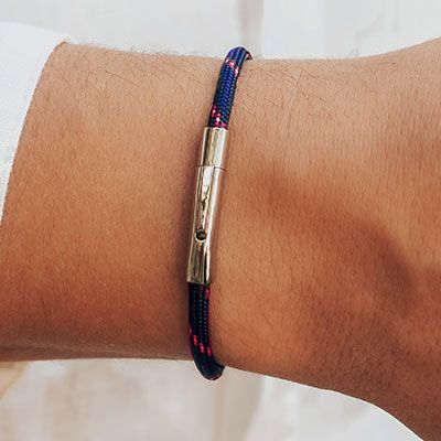 Bracelet personnalisé pour homme - cordon rouge et bleu