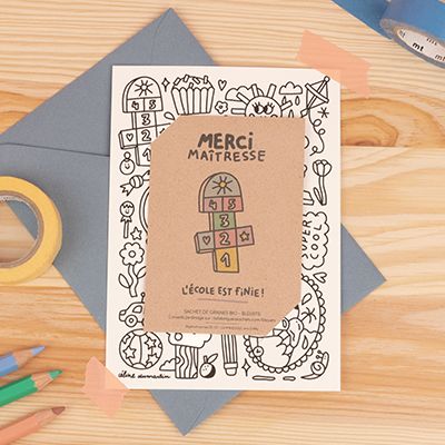 Carte à colorier et à semer - Merci Maîtresse