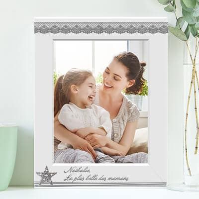 Cadre blanc gravé Etoiles Cristaux Swarovski®