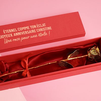 Grande rose en or dans son écrin personnalisable - Texte