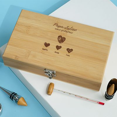Coffret sommelier personnalisé - 5 accessoires - Papa et ses petits coeurs