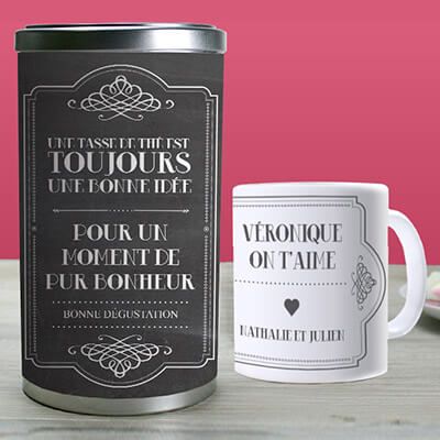 Mug personnalisé avec boîte à thé - Message