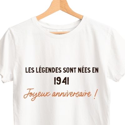 T-shirt blanc femme message générique femme née en 1941