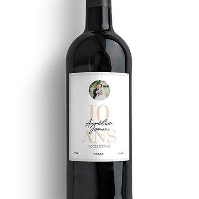 Bouteille de vin personnalisée anniversaire de mariage - Noces d'Étain