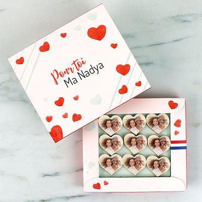 Coffret de chocolats personnalisés photo en forme de coeurs - Amour